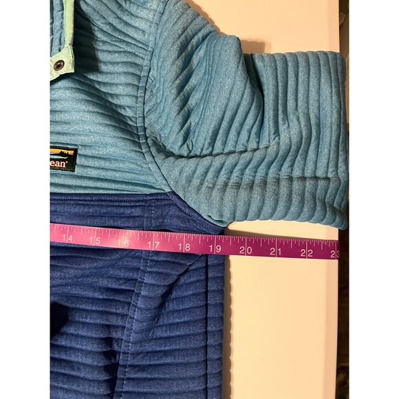 LL Bean Women Airlight Knit Pullover Sweatshirt Blue Colorblock Quarter Snap S - Picture 5 of 5